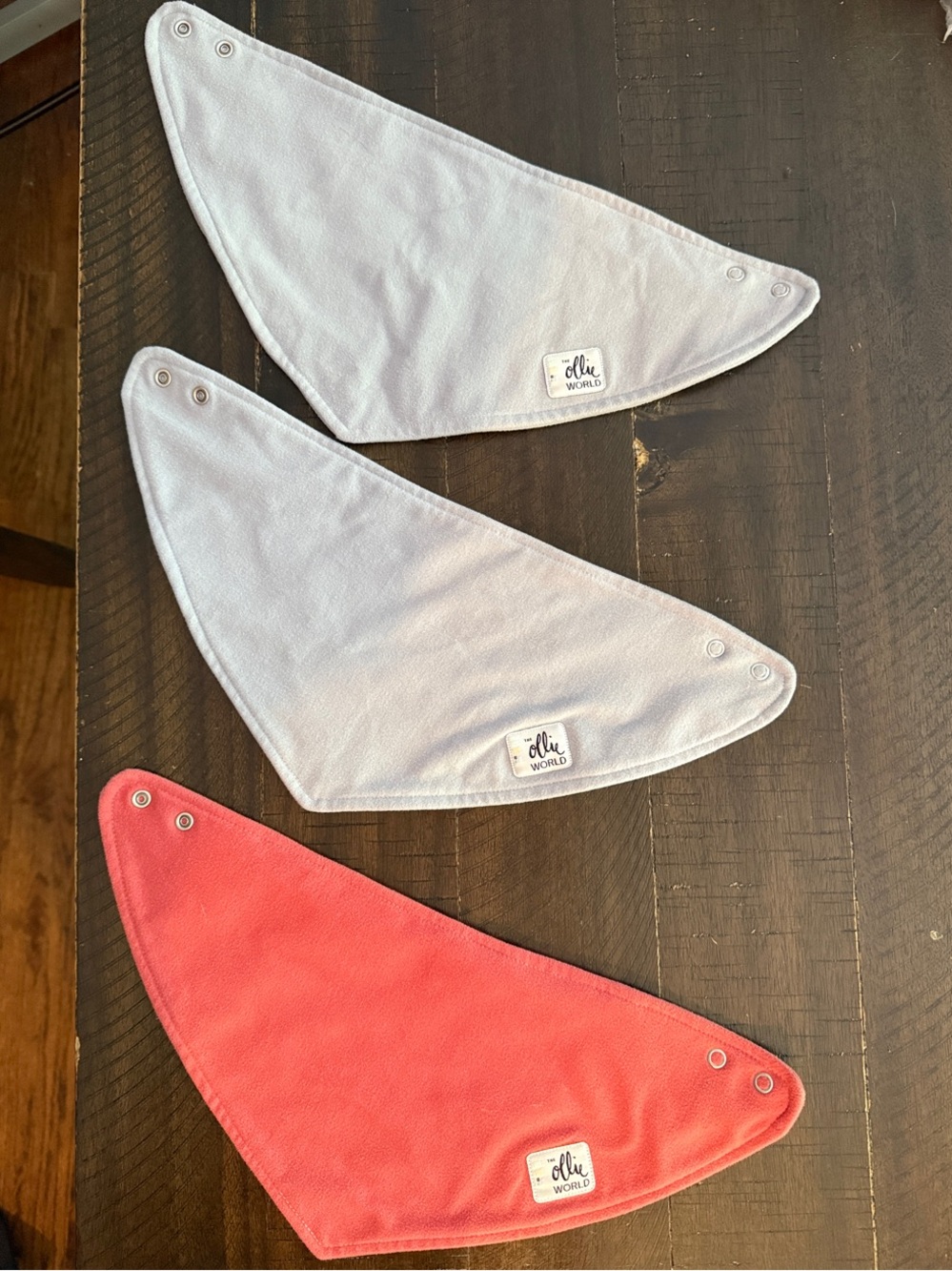Ollie World Bandana Bib Set - Coral and Light Gray - lot of 3
